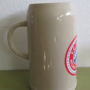 Vintage German Large 1 Litre Beige Pottery Beer Stein 8" Tall